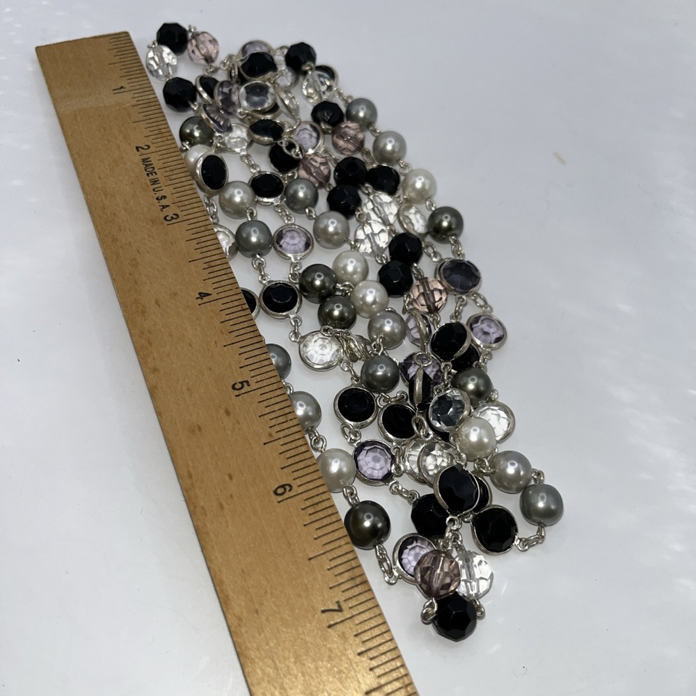 Premier Designs Opulence Silver Tone Black Clear Pale Pink Purple Bead Necklace - Picture 4 of 5